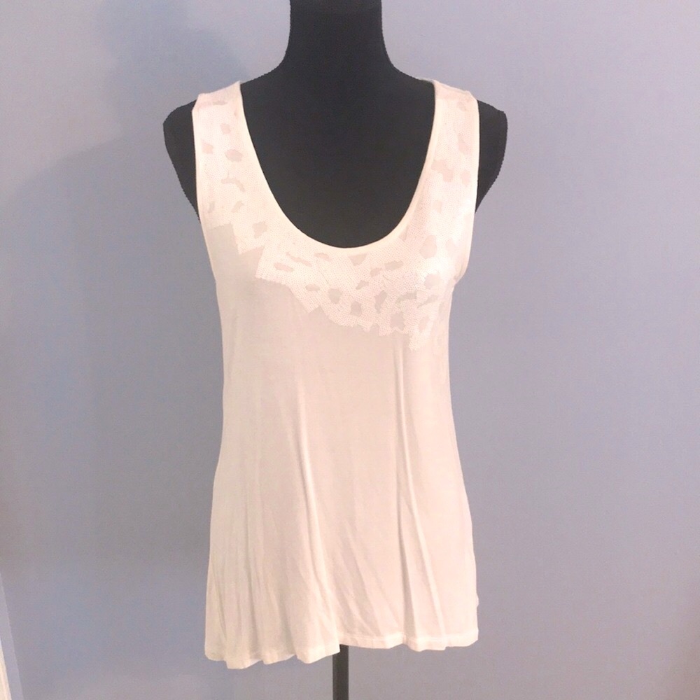 Ivory tank with low shine abstract design beading